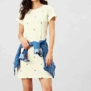 JOULES Cotton Shirt Dress Size 12 Bumble Bee Stripe Print Yellow White Summer
